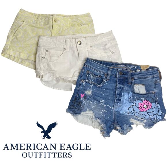 American Eagle Denim Jean Shorts Womens 00/2 (27” Waist) Shortie Midi - Lot of 3 - Picture 1 of 11